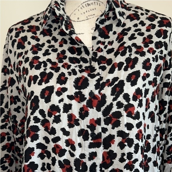 Zara Basic Leopard Print Blouse Extra Small Red Gray Black - Picture 10 of 13